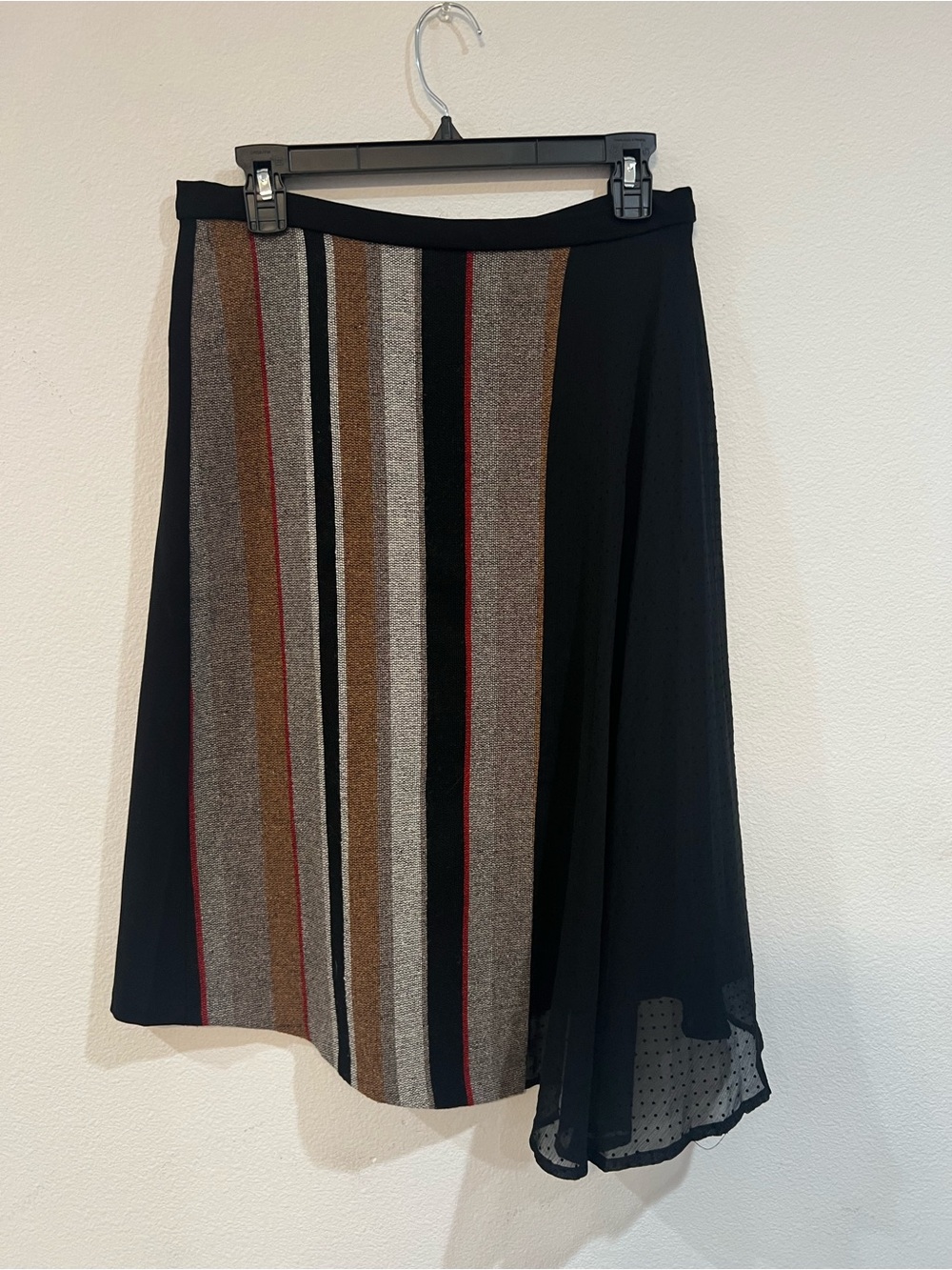 Anthropology Eva Franco Mixed Medium Striped Midi Skirt Sheer Swiss Dot Size 8